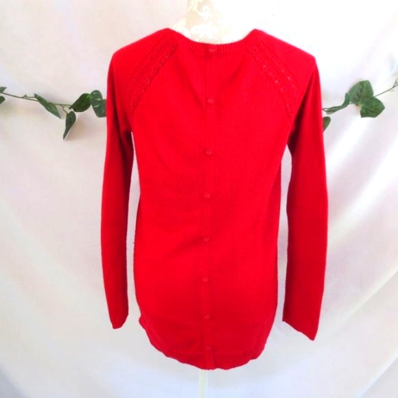 Candie's Sweater Sassy Red Hi-Low Open Knit Lightweight Pull On Size S - Picture 3 of 13